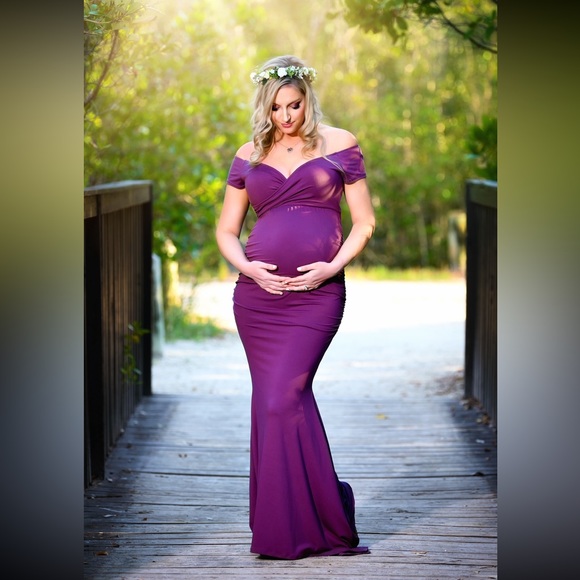 Pinkblush Dresses & Skirts - Purple Off Shoulder Maternity Gown with Train